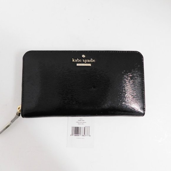 New Kate Spade Lacey‎ Cobble Hill Black Patent Leather Zip Around Clutch Wallet - Picture 1 of 4